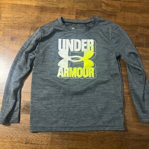 Under Armour Charcoal and Neon Yellow Kids Long Sleeve Tee